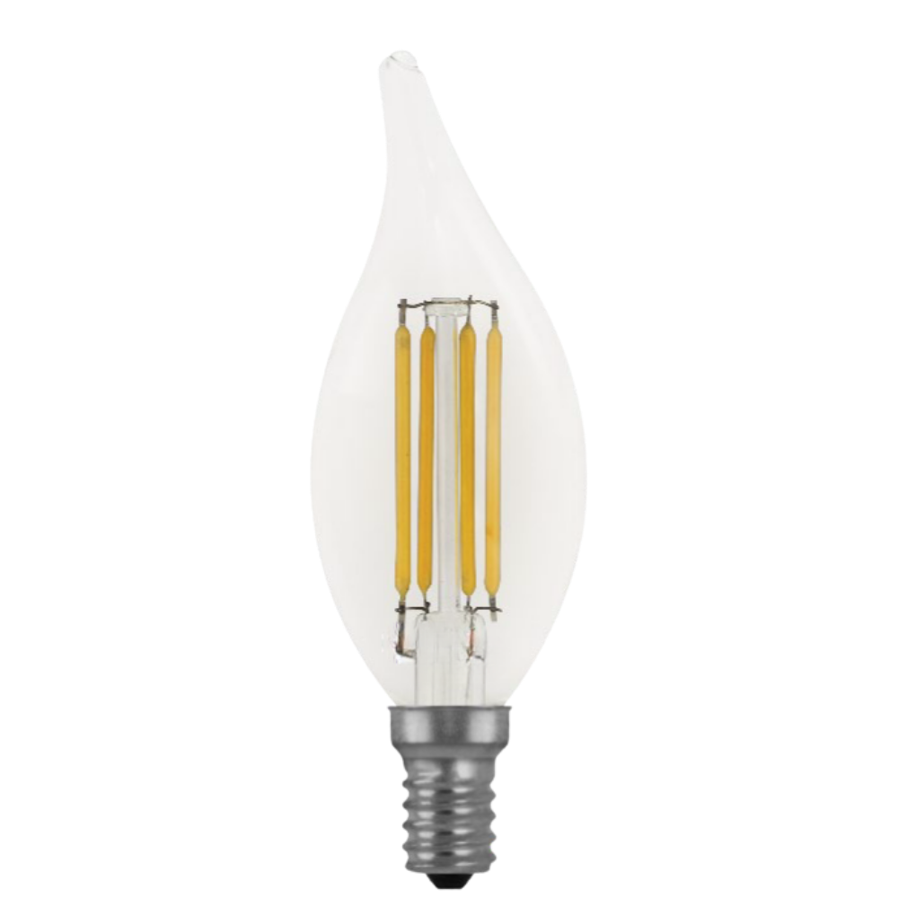 LED 4.5w Flame Tip Style Cadleabra E12 Base Clear Filament Style 500lm (2700K) 120v (4 Bulbs)