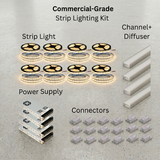 High Output Outdoor/Waterproof 853 Lumens Per Foot LED Strip Lighting Kit: Includes strip light, driver, connectors, channel, and diffuser.